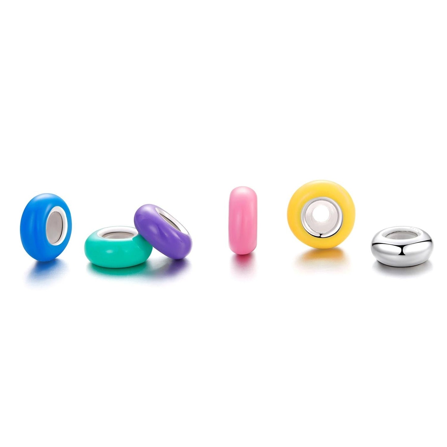 925 Sterling Silver Silicone Beads For Diy Bracelets & Necklaces - Pink