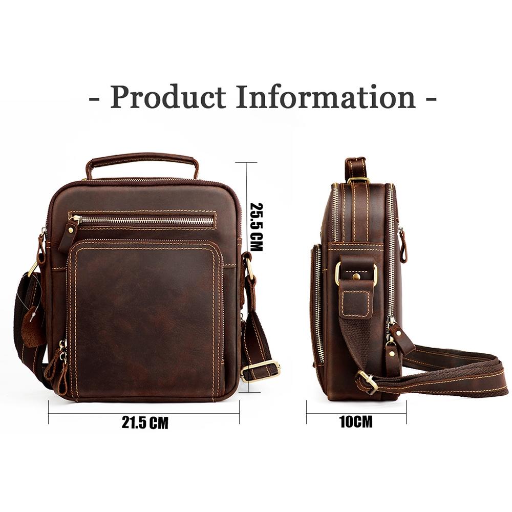 Men Crazy Horse Leather Crossbody Bag Durable & Stylish - Black