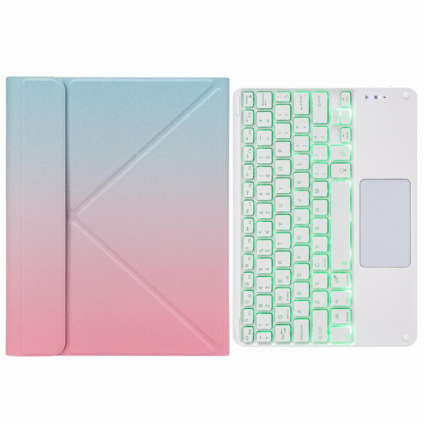 Bluetooth Keyboard Leather Case For Ipad 10.2 / Pro 10.5 - Touch Backlight Three-Fold Holder - Dark Night Green