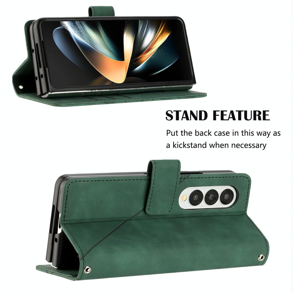 For Samsung Galaxy z Fold4 5G Embossed Leather Flip Crossbody Phone Case - 3d Design - Dark Green
