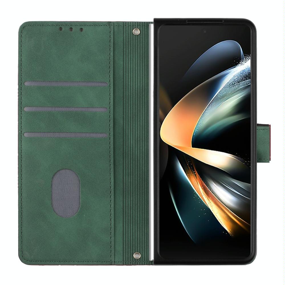 For Samsung Galaxy z Fold4 5G Embossed Leather Flip Crossbody Phone Case - 3d Design - Dark Green
