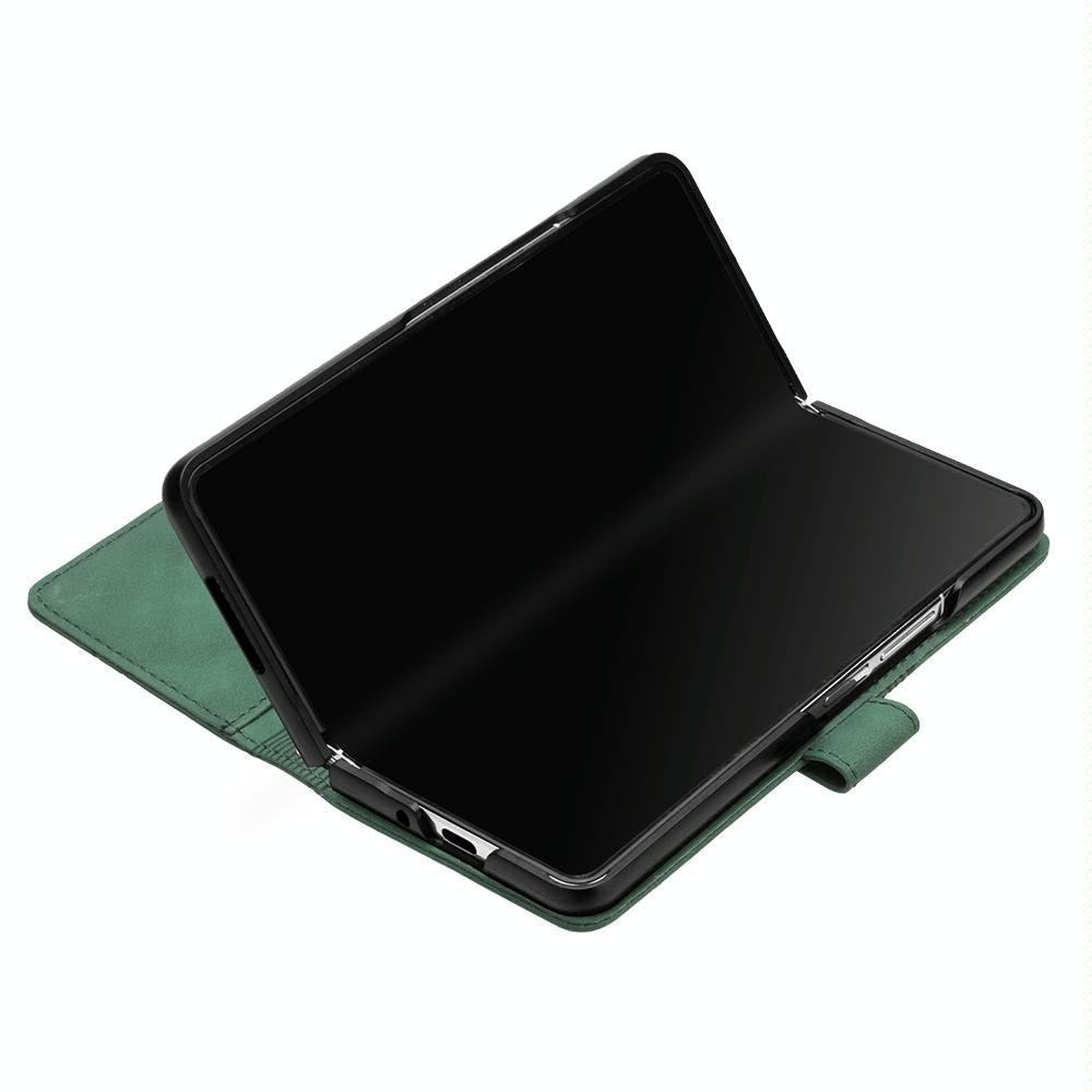 For Samsung Galaxy z Fold4 5G Embossed Leather Flip Crossbody Phone Case - 3d Design - Dark Green