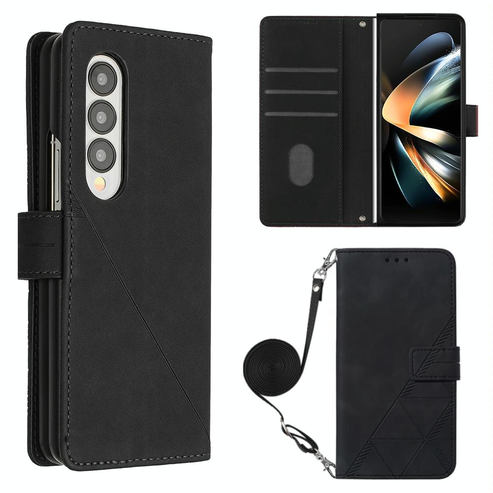 For Samsung Galaxy z Fold4 5G Embossed Leather Flip Crossbody Phone Case - 3d Design - Dark Green