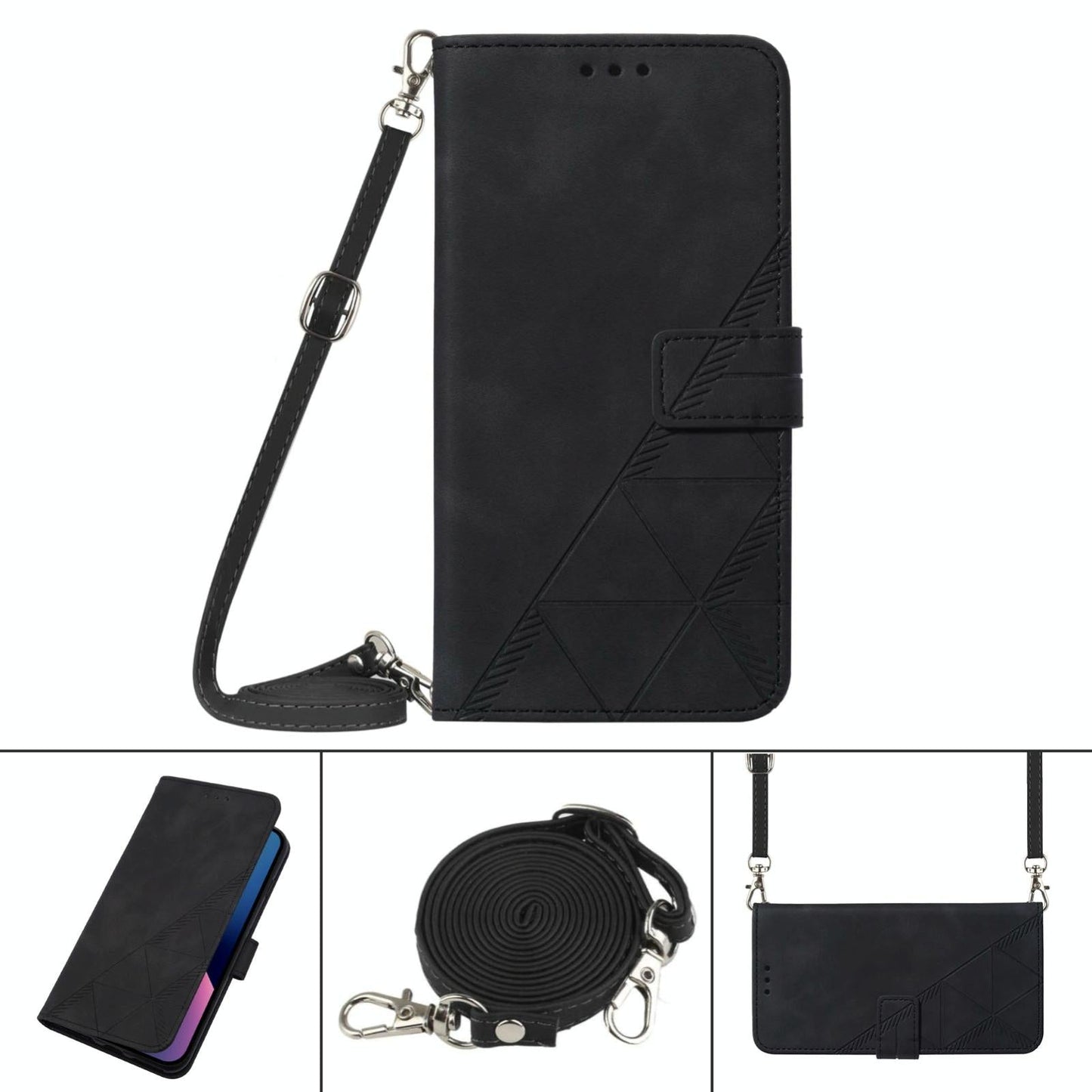 For Samsung Galaxy z Fold4 5G Embossed Leather Flip Crossbody Phone Case - 3d Design - Dark Green