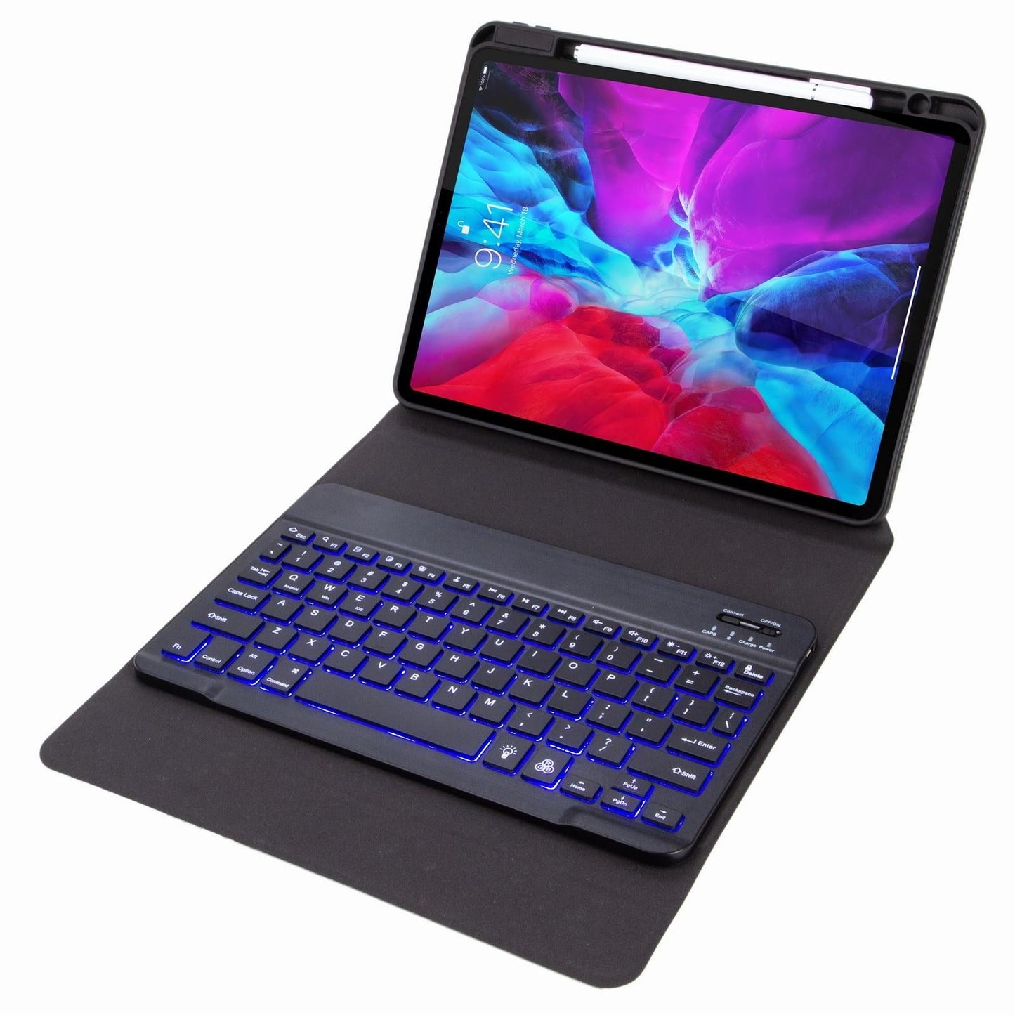 Bluetooth Keyboard Leather Case For Ipad 9.7 2018 / 2017 With Backlight & Three-Fold Holder - Dark Night Green