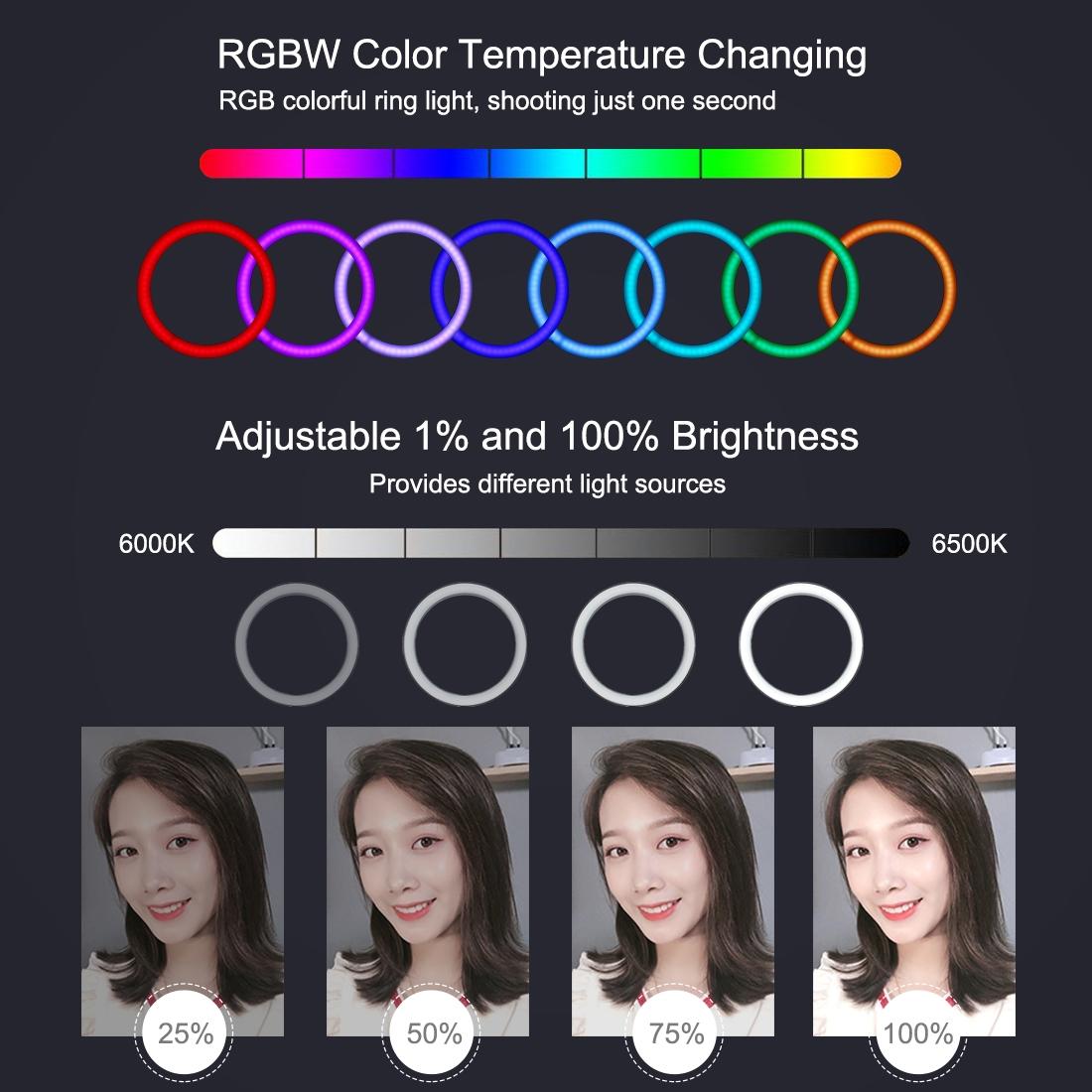 10.2 Curved Rgbw Led Ring Light Kit with Tripod Dual Phone Brackets Remote and Clamp