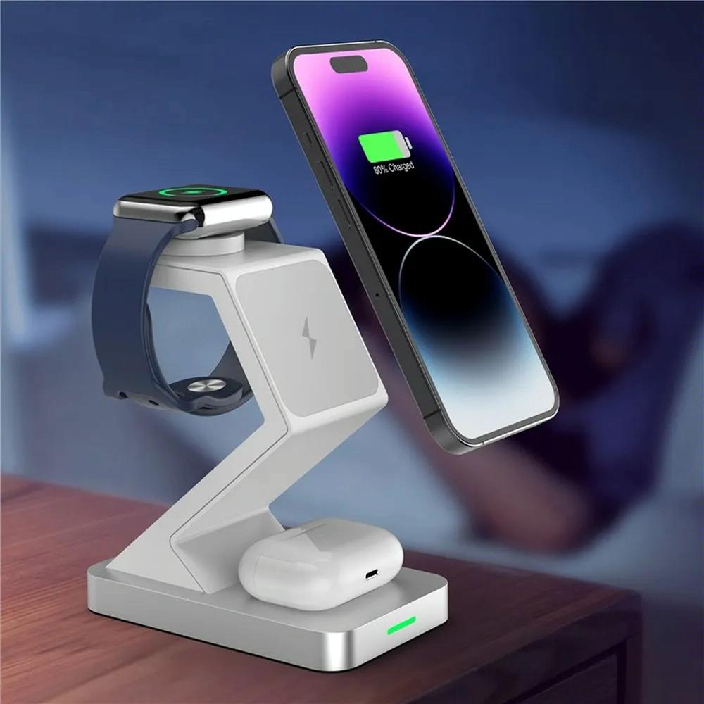 15W 3 In 1 Magnetic Wireless Charger For Iphone Watch Airpods - Black