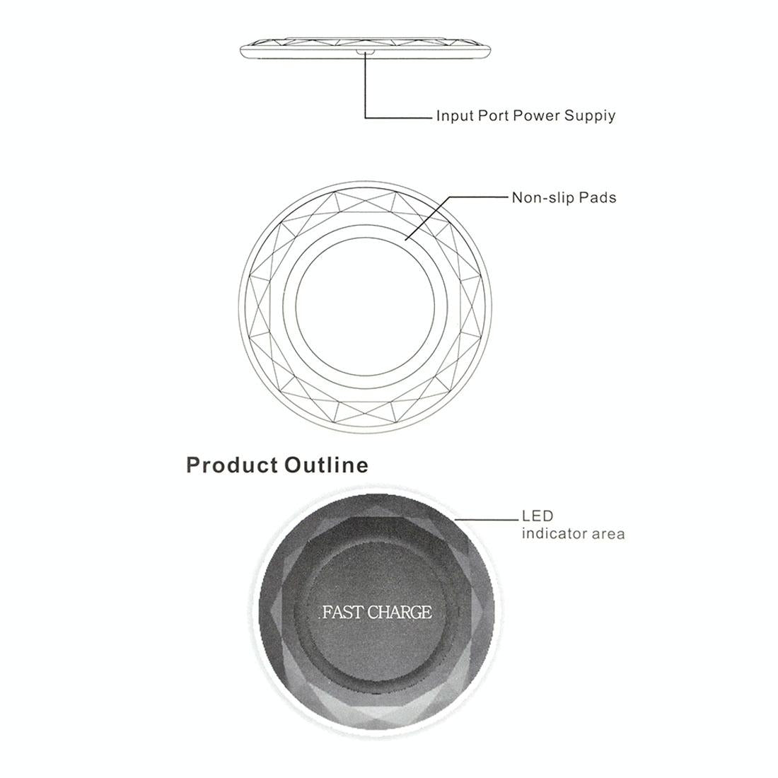 1M Fast Charging Wireless Charger Diamond Qi Standard - Black