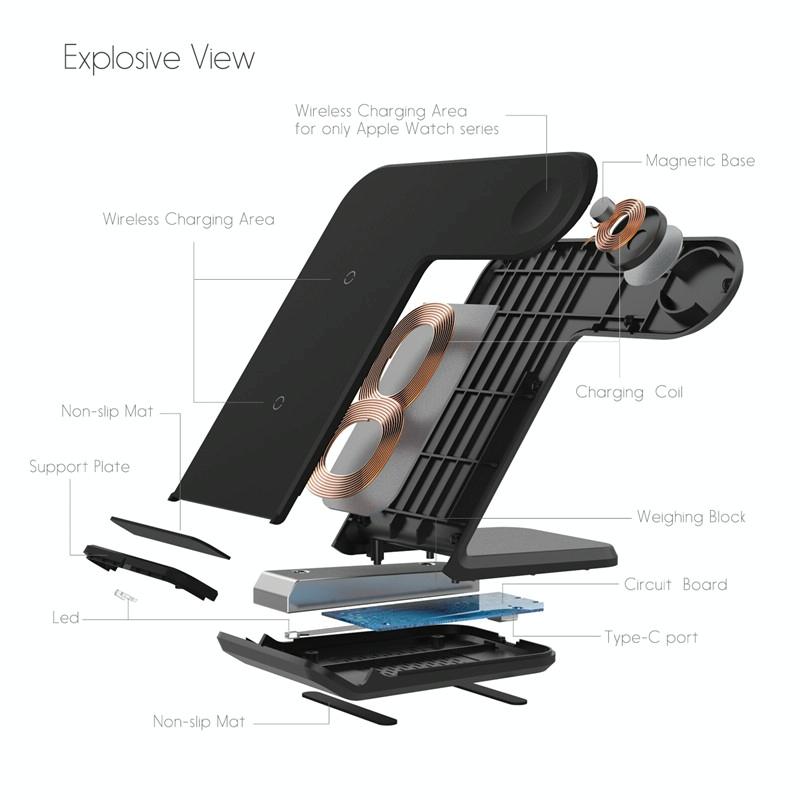Vertical Magnetic Wireless Charger For Qi Phones & Apple Watch Black