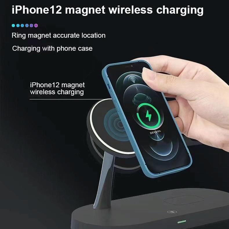 15W 5 In 1 Magnetic Wireless Charger For Iphone 12 & Apple Watch & Airpods - Black