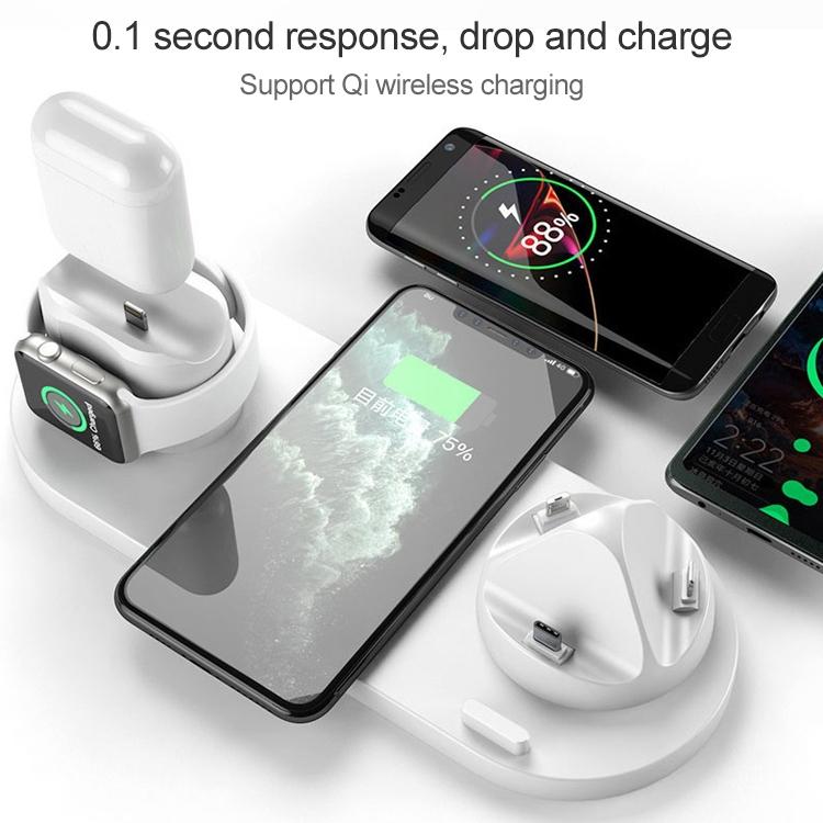 6 In 1 10W Wireless Charger Stand Qi Standard - Black