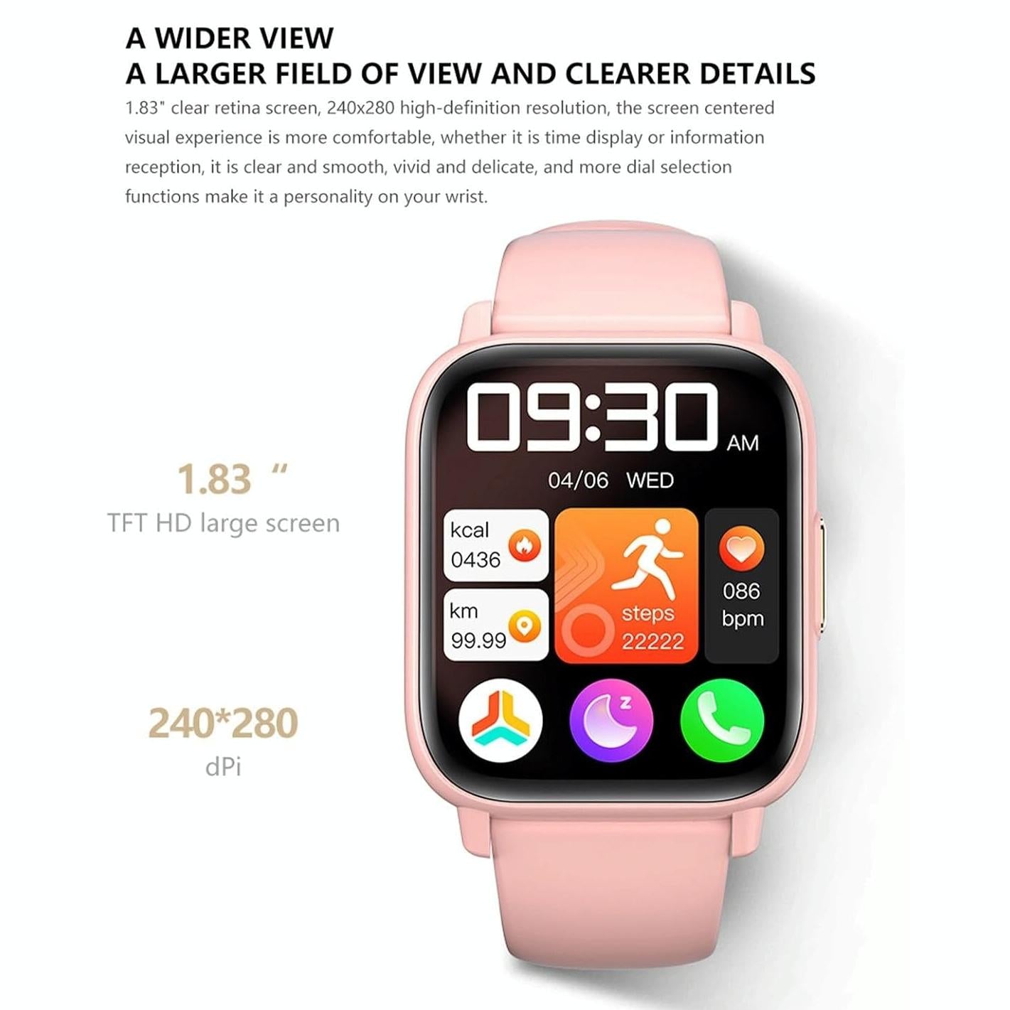 1.83 Inch Ip68 Waterproof Smart Watch Support Body Temperature Monitoring / Heart Rate / Blood Oxygen / Blood Pressure Monitoring - Black