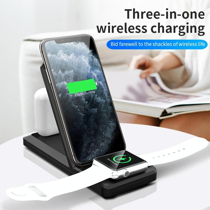 3 In 1 Foldable Wireless Charger For Iphone Iwatch Airpods - Black