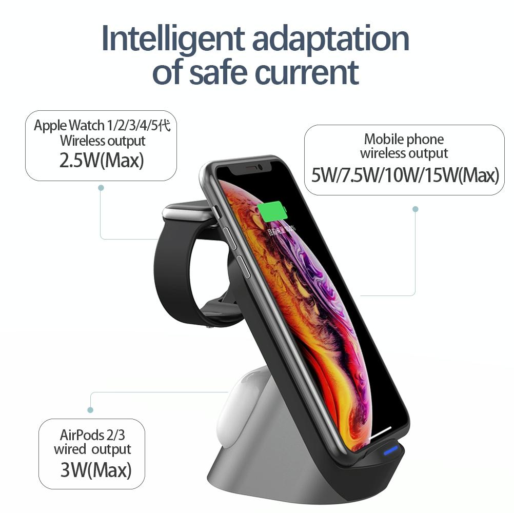 3 In 1 Wireless Charger For Iphone Apple Watch Airpods & Android Black