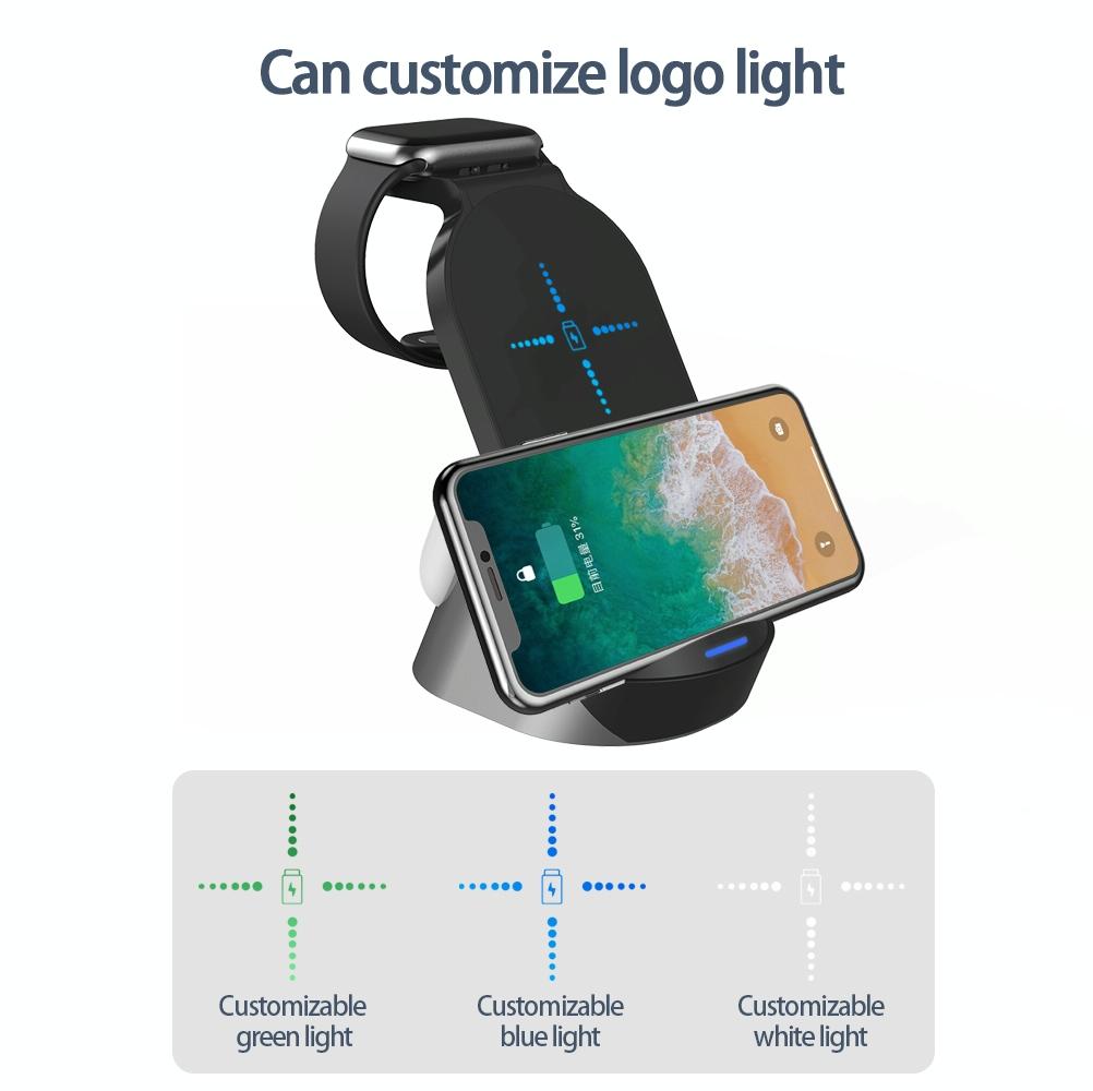 3 In 1 Wireless Charger For Iphone Apple Watch Airpods & Android Black