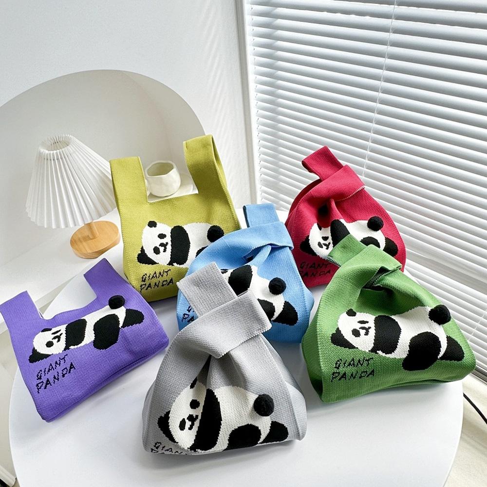 Cartoon Panda Knit Bag - Large Capacity Vest Handbag - Matcha Colour