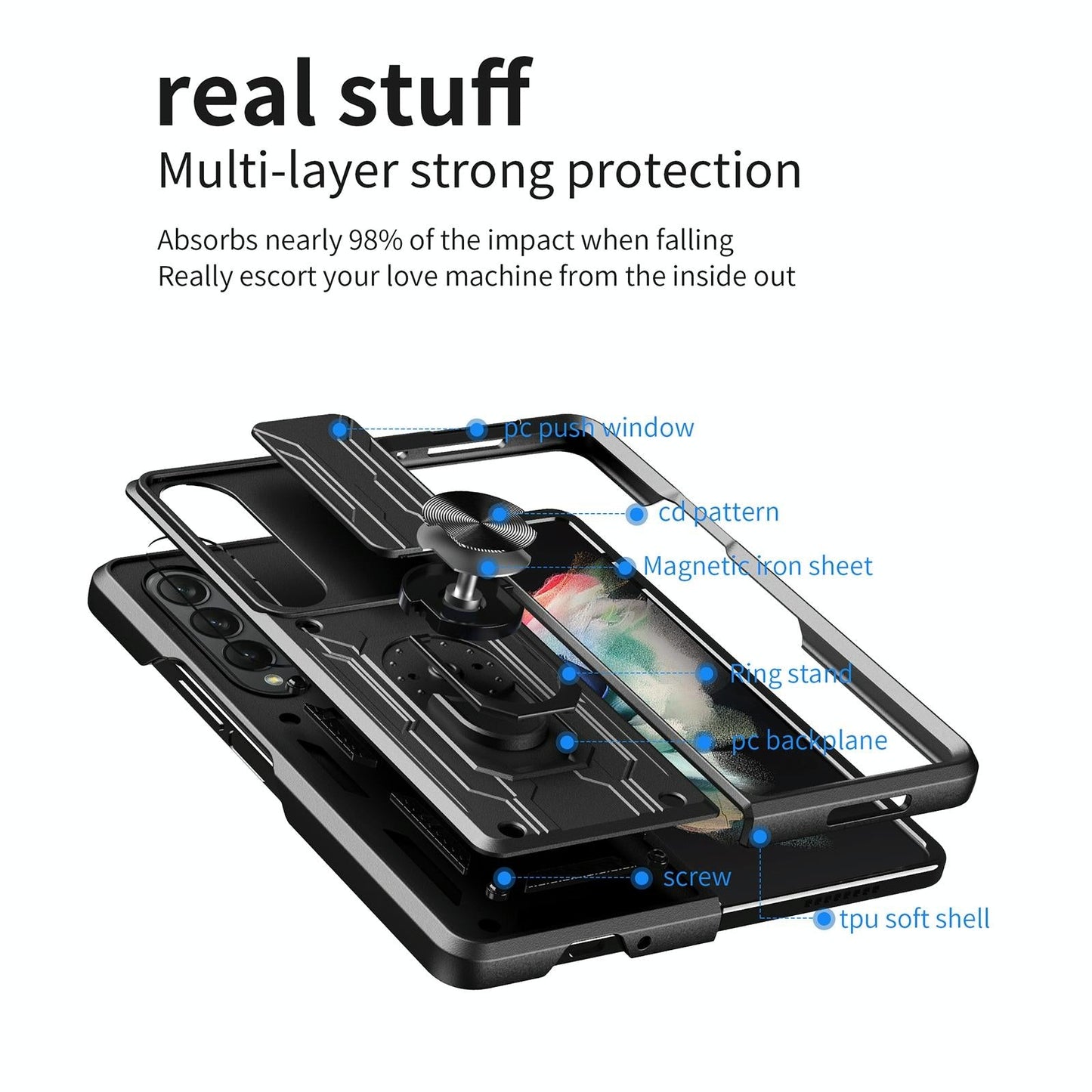 For Samsung Galaxy z Fold4 5G Protective Sliding Camshield Phone Case - Blue