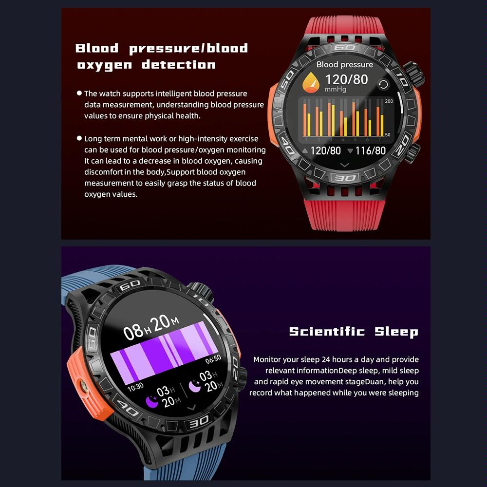 1.46 Inch Ip68 Waterproof Sos Flashlight Bluetooth Smart Watch - Blue