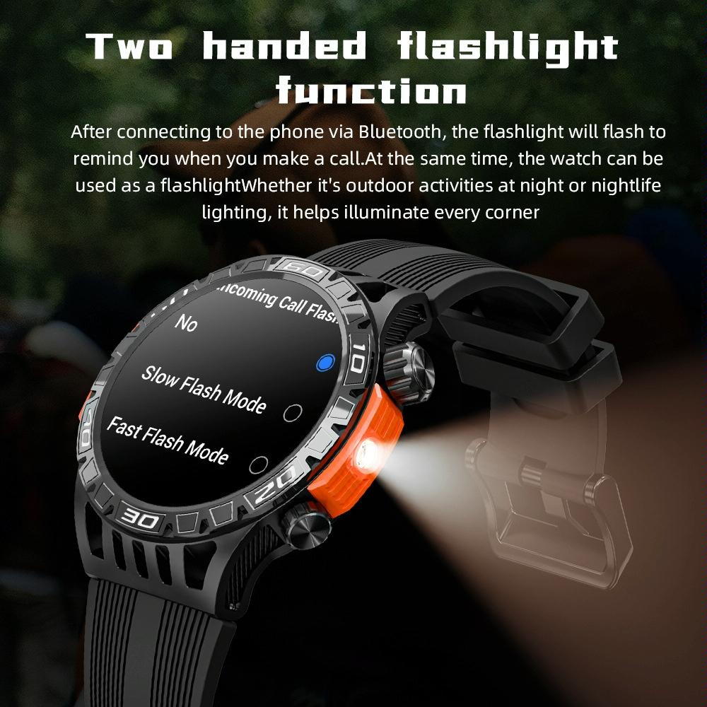 1.46 Inch Ip68 Waterproof Sos Flashlight Bluetooth Smart Watch - Blue