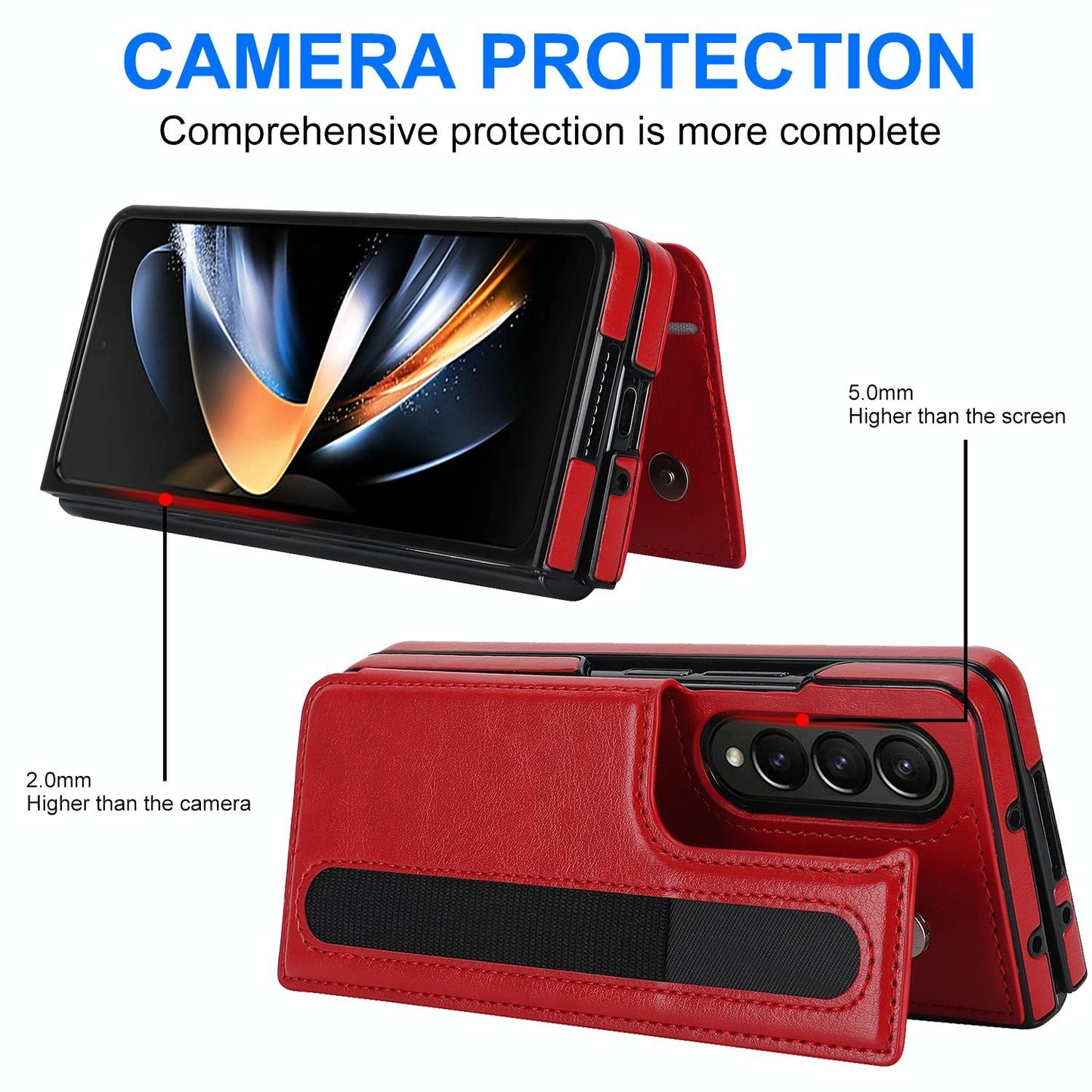 Double Buckle Foldable Phone Case with Pen Slot - Red