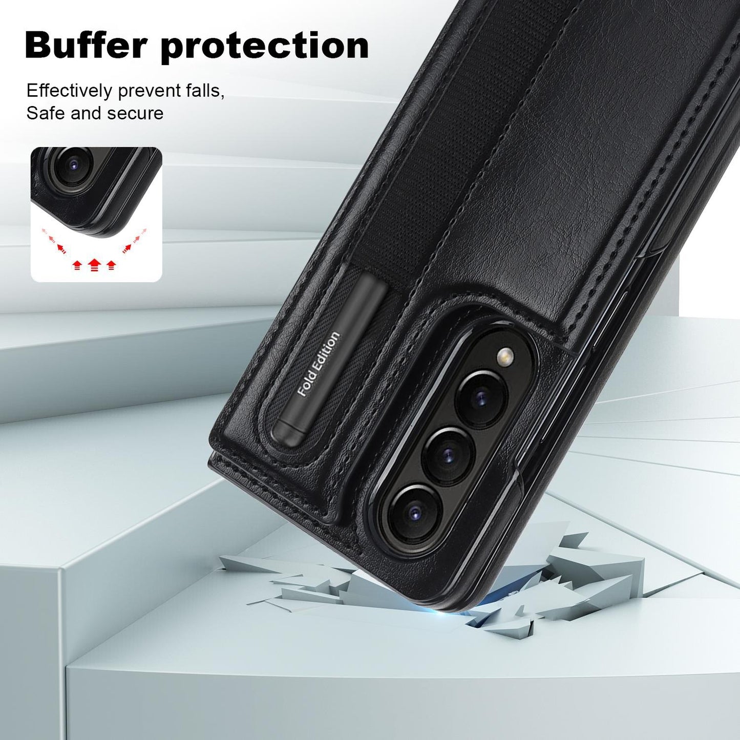 Double Buckle Foldable Phone Case with Pen Slot - Red