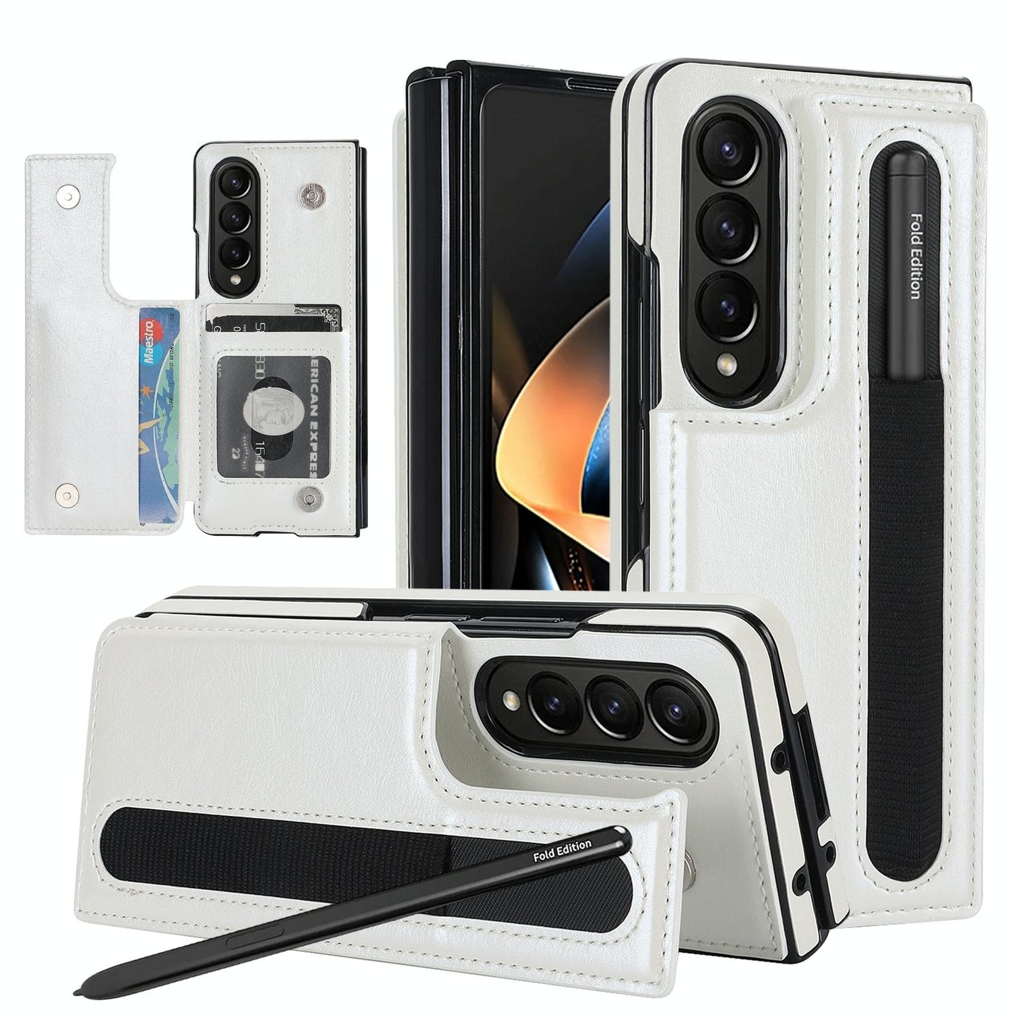 Double Buckle Foldable Phone Case with Pen Slot - Red