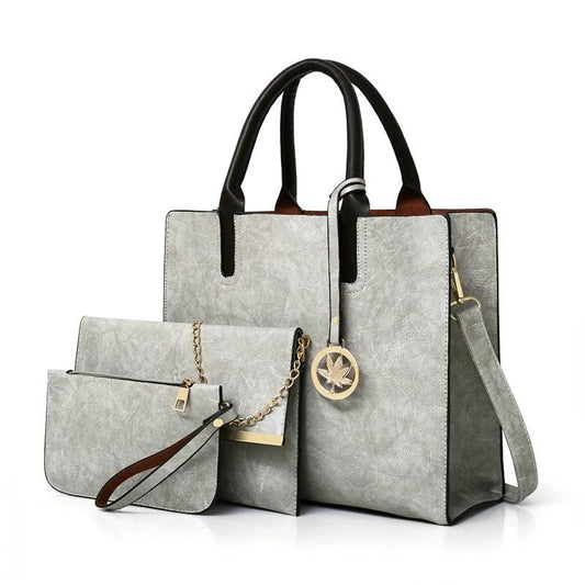 Versatile Leather Tote Bag for Women - 3-in-1 Design - Grey