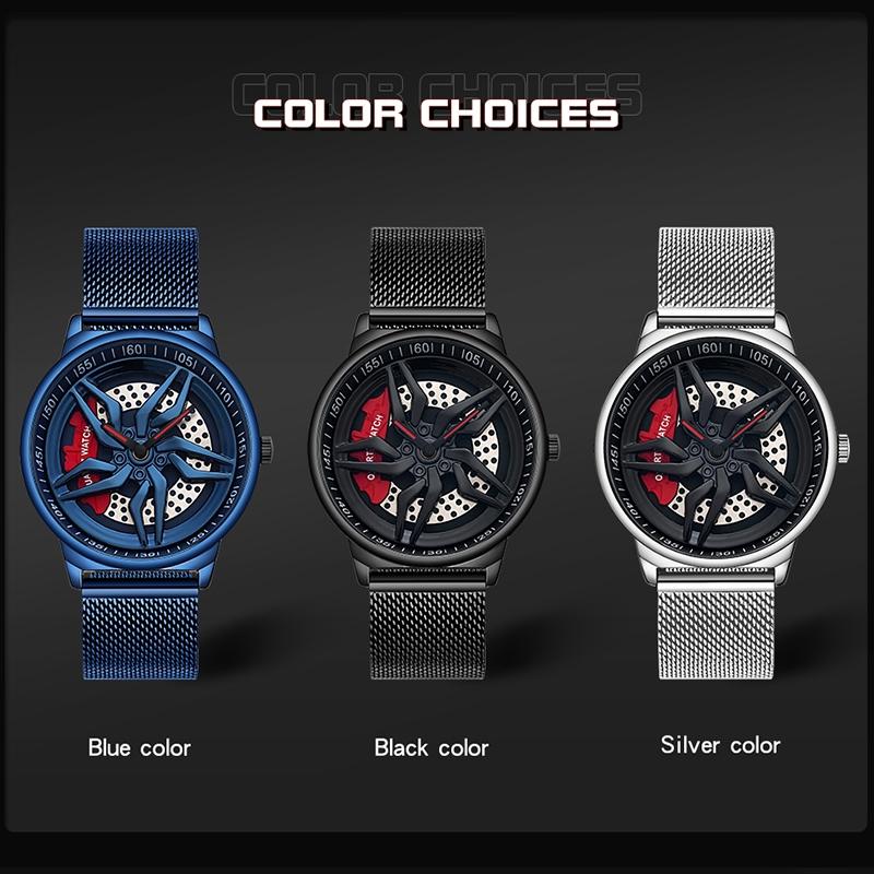 Men 360 Degree Hollow Dial Mesh Strap Quartz Watch - Spinning Design - Blue