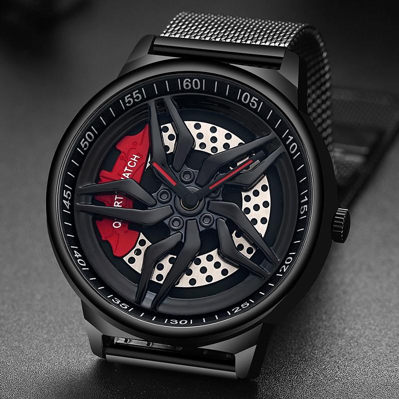 Men 360 Degree Hollow Dial Mesh Strap Quartz Watch - Spinning Design - Blue
