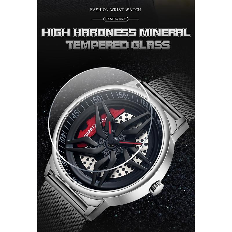 Men 360 Degree Hollow Dial Mesh Strap Quartz Watch - Spinning Design - Blue