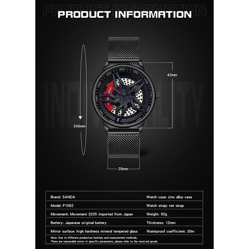 Men 360 Degree Hollow Dial Mesh Strap Quartz Watch - Spinning Design - Blue