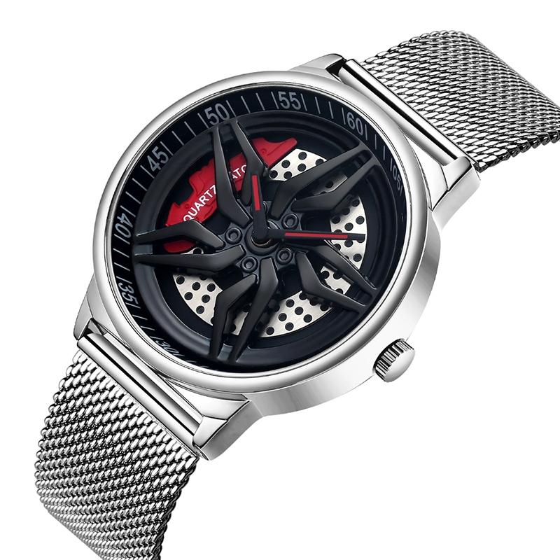 Men 360 Degree Hollow Dial Mesh Strap Quartz Watch - Spinning Design - Blue