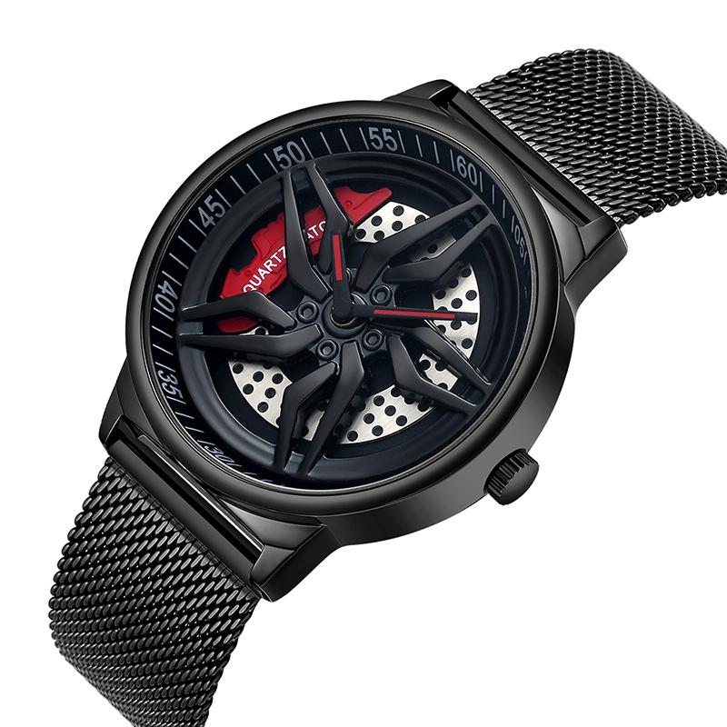 Men 360 Degree Hollow Dial Mesh Strap Quartz Watch - Spinning Design - Blue
