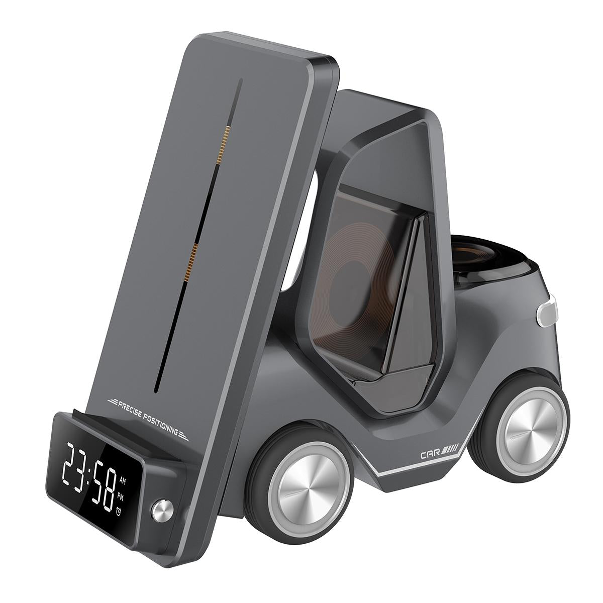 5 In 1 Car Desktop Alarm Clock With Wireless Charging - Yellow