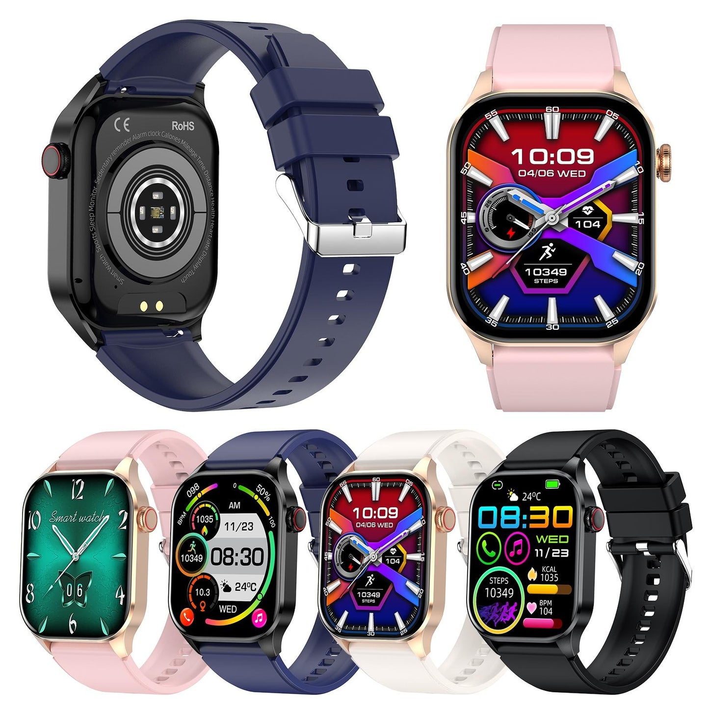 Waterproof Smart Watch With Bluetooth And Blood Oxygen Monitoring - Ip68 - Blue