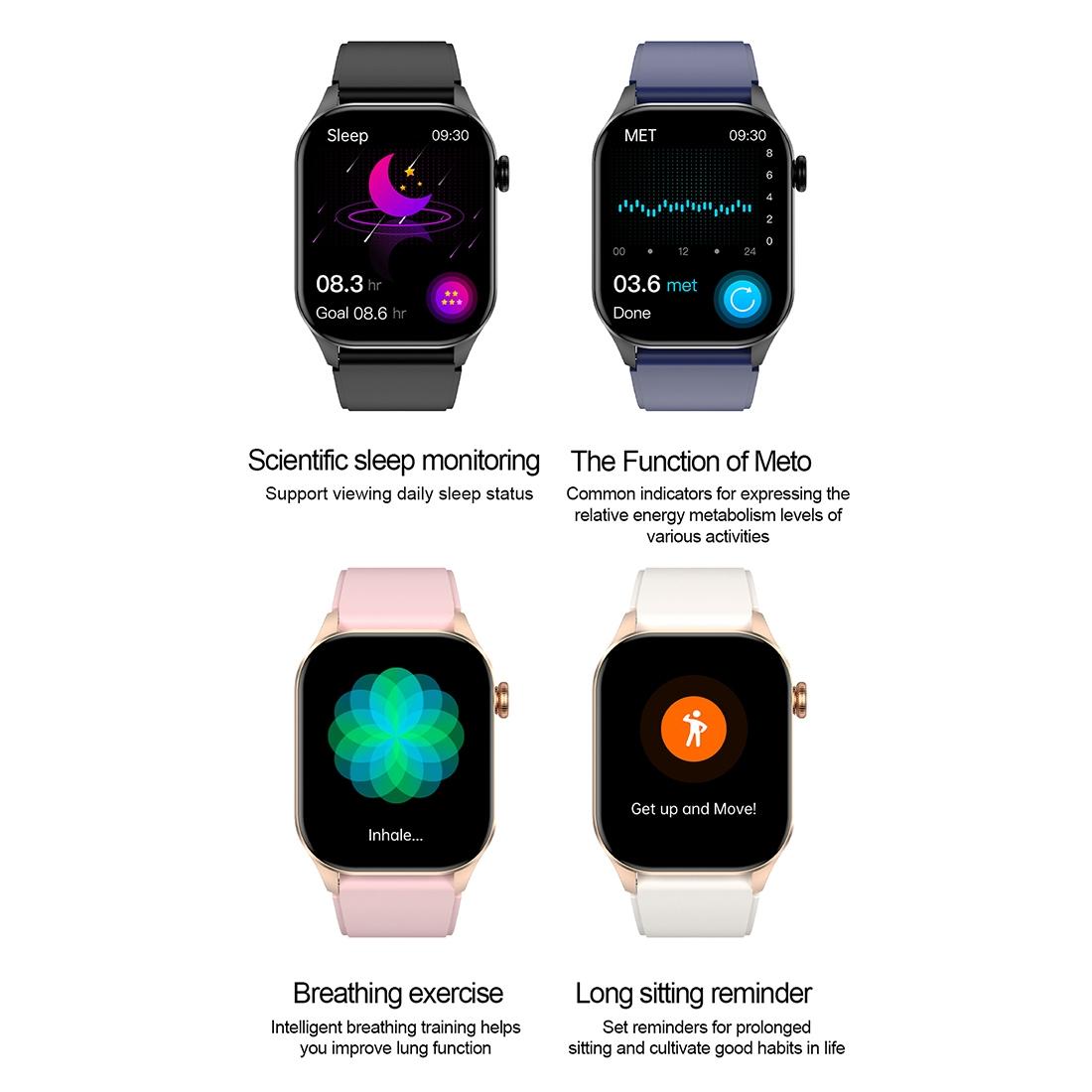 Waterproof Smart Watch With Bluetooth And Blood Oxygen Monitoring - Ip68 - Blue