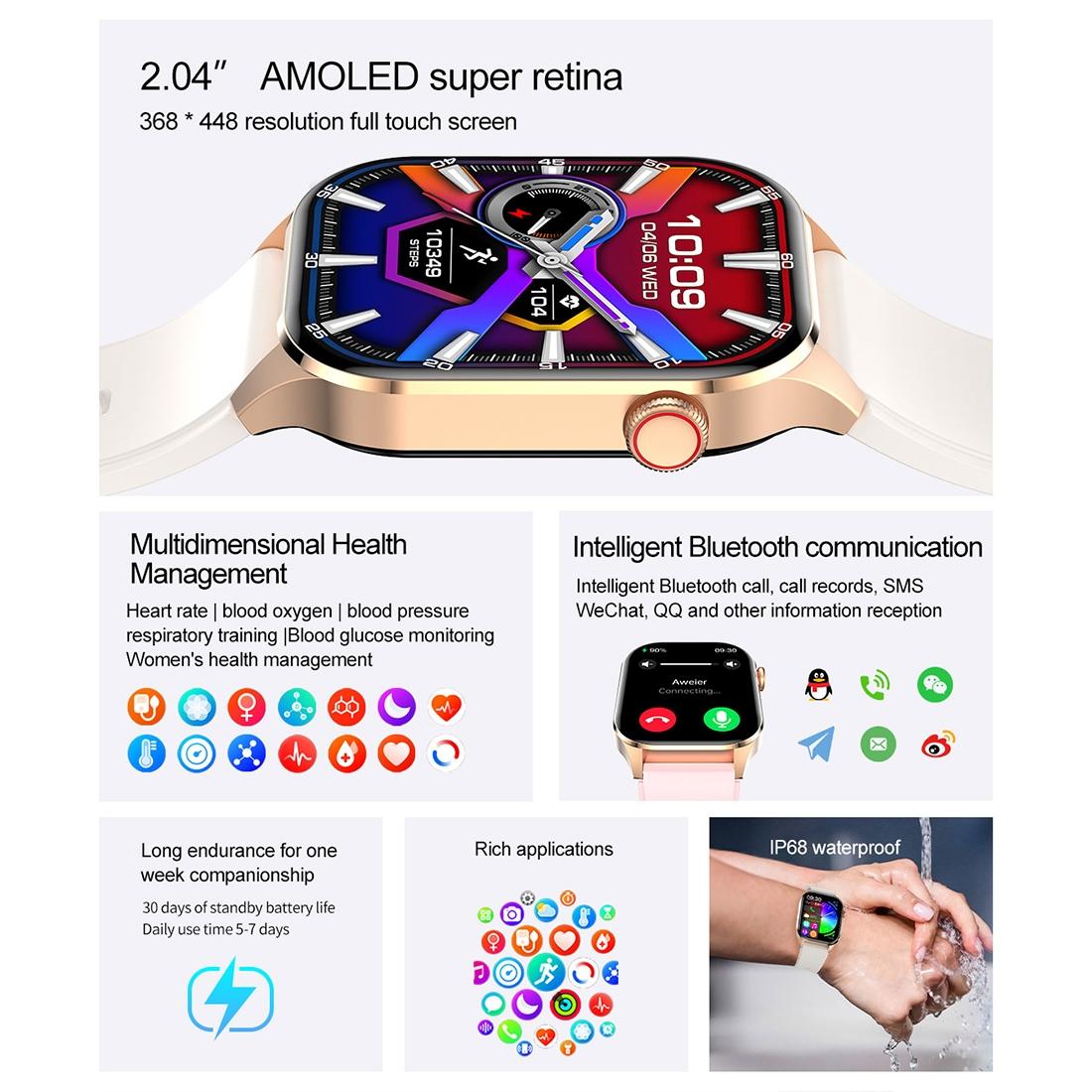 Waterproof Smart Watch With Bluetooth And Blood Oxygen Monitoring - Ip68 - Blue