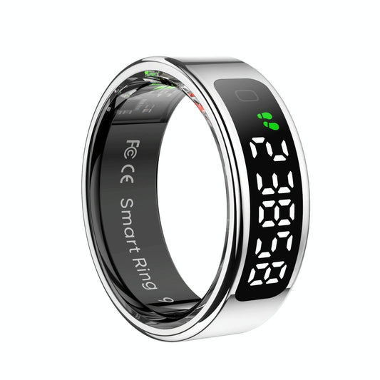 Smart Ring Heart Rate Blood Oxygen Sleep Sports Size 9 - Silver