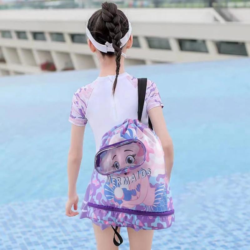 Kids' Swim Bag Cute Cartoon Beach Backpack Waterproof Dry / Wet Large 2 Layer - Green - Large 2 Layer