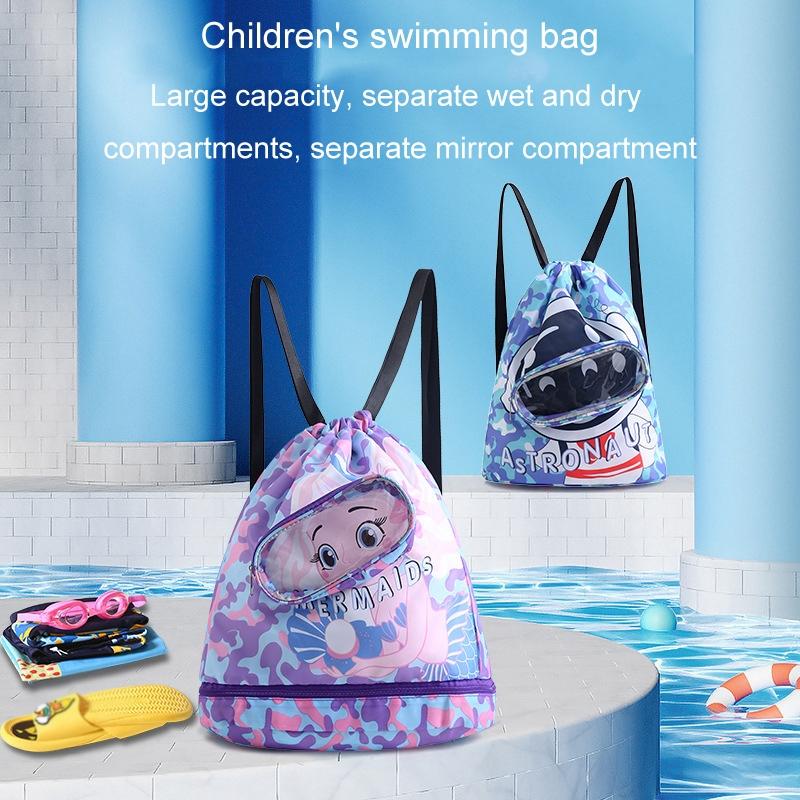 Kids' Swim Bag Cute Cartoon Beach Backpack Waterproof Dry / Wet Large 2 Layer - Green - Large 2 Layer