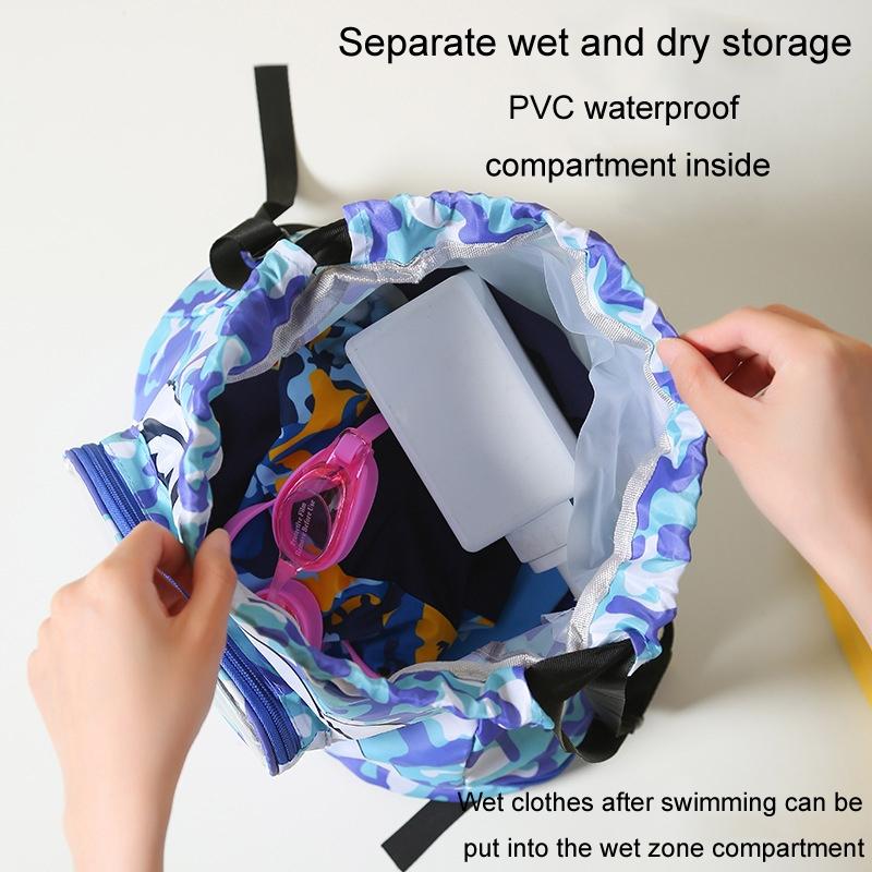 Kids' Swim Bag Cute Cartoon Beach Backpack Waterproof Dry / Wet Large 2 Layer - Green - Large 2 Layer