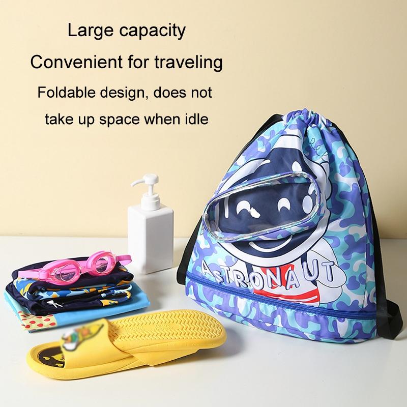Kids' Swim Bag Cute Cartoon Beach Backpack Waterproof Dry / Wet Large 2 Layer - Green - Large 2 Layer