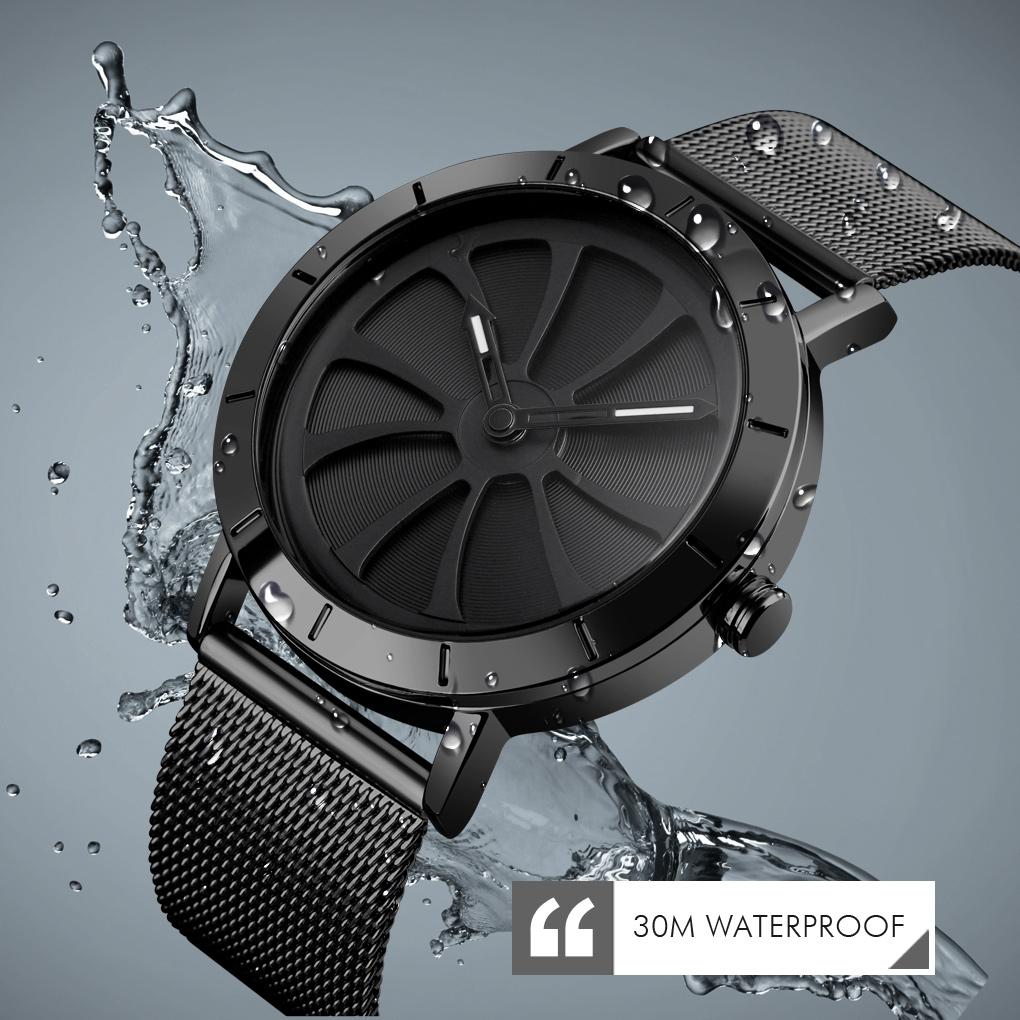 Stylish Skeleton Dial Waterproof Men Watch with Mesh Strap - Black
