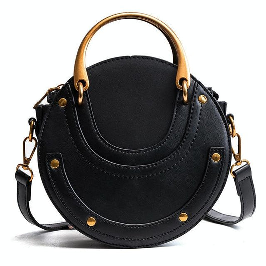 Retro Leather Mini Shoulder Bag for Women - Black