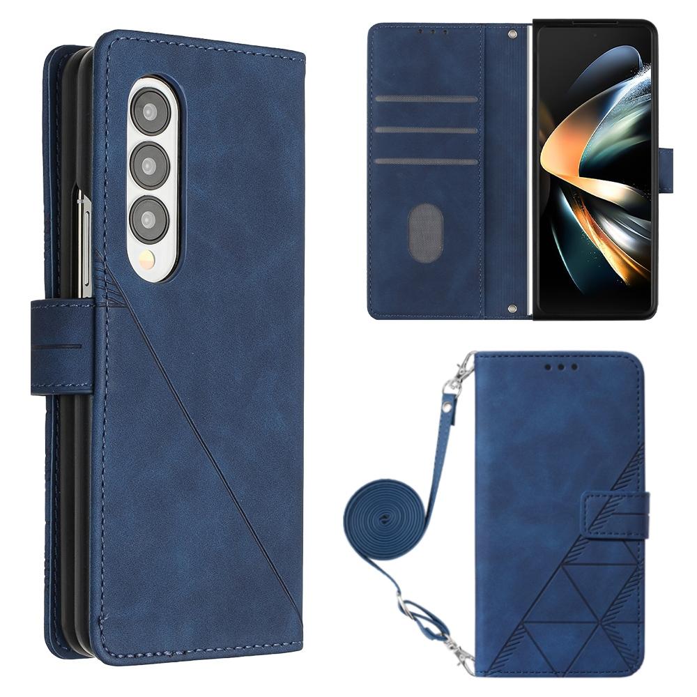 For Samsung Galaxy z Fold4 5G Embossed Leather Flip Crossbody Phone Case - 3d Design - Purple