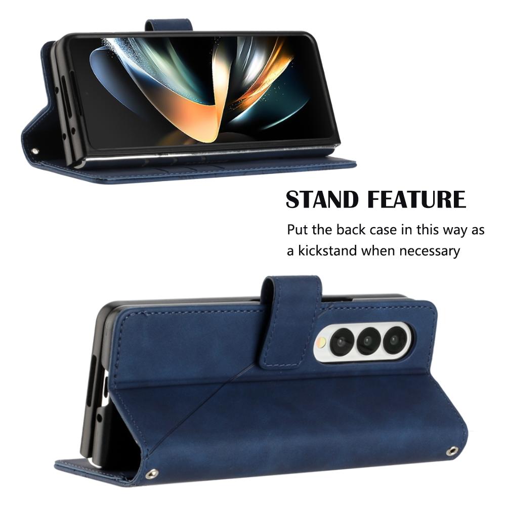 For Samsung Galaxy z Fold4 5G Embossed Leather Flip Crossbody Phone Case - 3d Design - Purple
