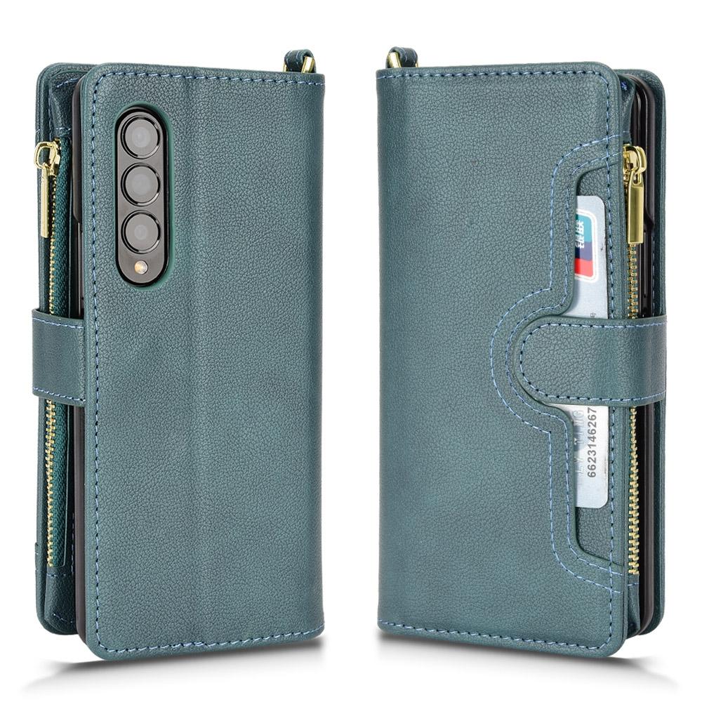 For Samsung Galaxy z Fold4 5G Zipper Leather Phone Case with Litchi Texture - Brown