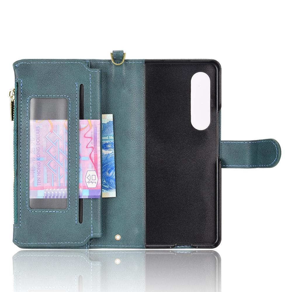 For Samsung Galaxy z Fold4 5G Zipper Leather Phone Case with Litchi Texture - Brown