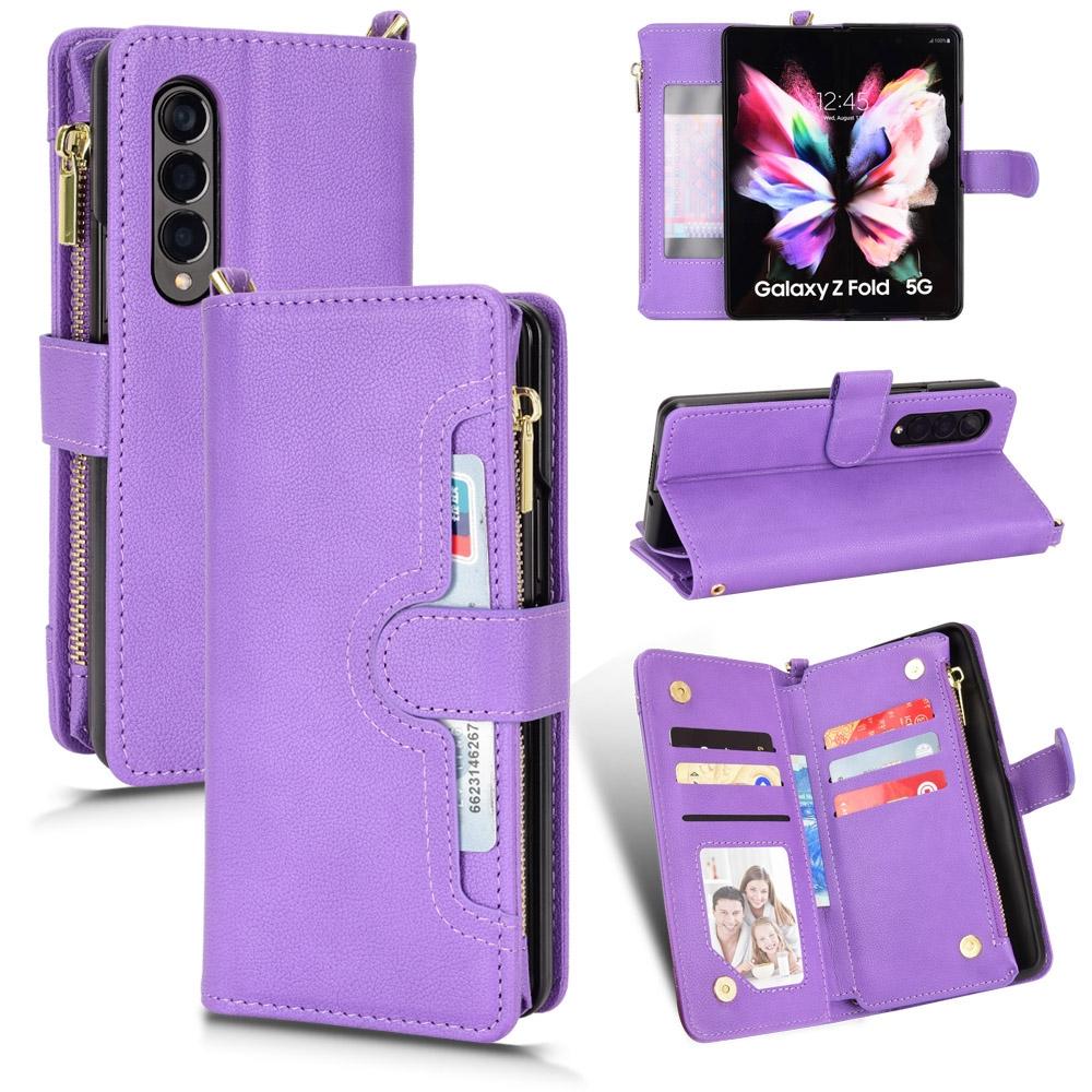 For Samsung Galaxy z Fold4 5G Zipper Leather Phone Case with Litchi Texture - Brown