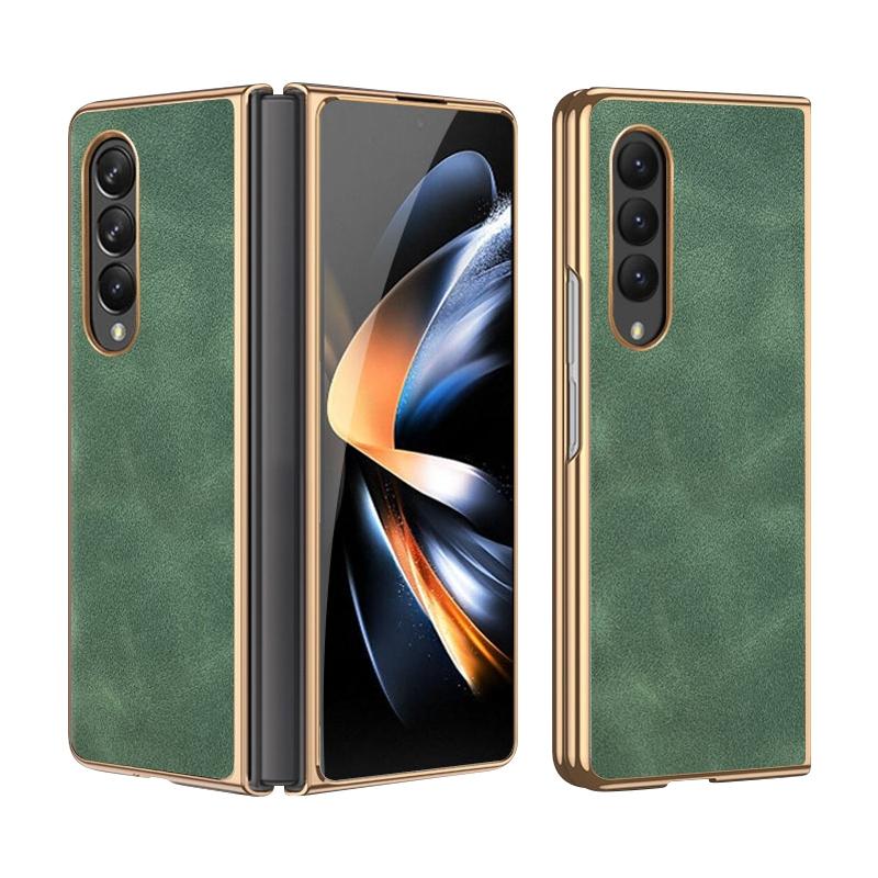 For Samsung Galaxy z Fold4 5G Foldable Lambskin Phone Case - Electroplated - Black